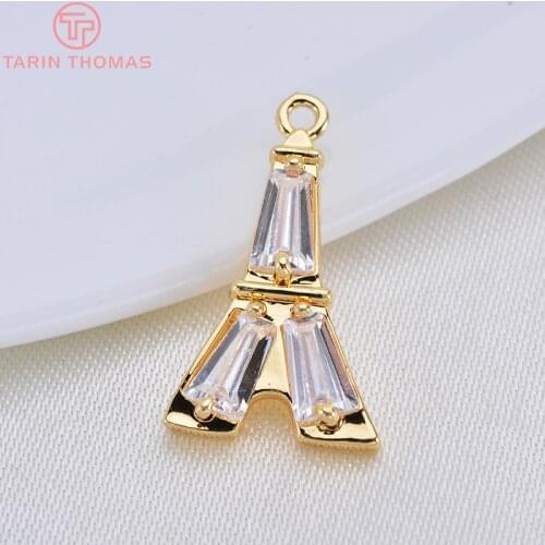 4PCS 10x17MM 24K Gold Color Plated Brass with Zircon Eiffel Tower Charms Pendants High Quality DIY Jewelry Making Findings