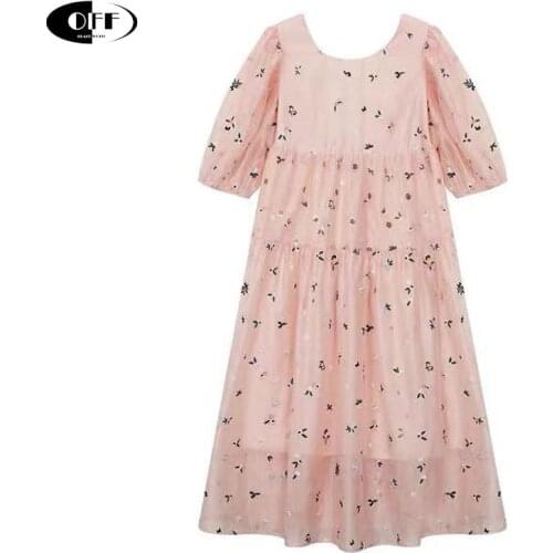 Summer Girls Kawaii Loose Dress Short Sleeve Bow Embroidery Sweet Pink Black Party Beach Holiday Dresses For Women Robes Female