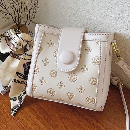 Small Bucket Shoulder Bags for Women Printing Designer Messenger Bag Silk Scarf Ladies Crossbody Bags Pure Color Square Handbags