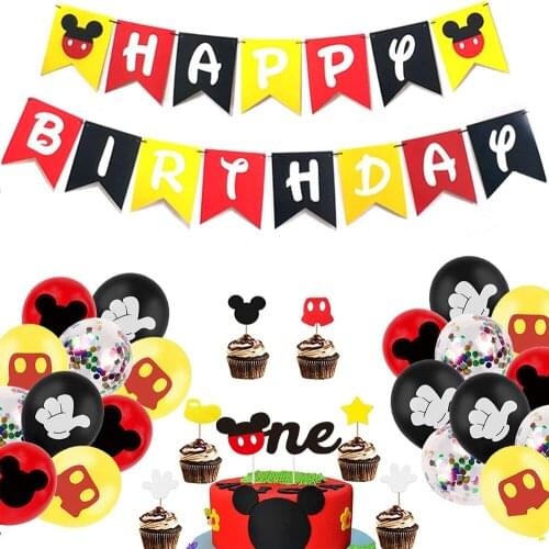 Mickey decoration anniversaire Theme Party Holiday Banner Party 8 People Disposable paper Plate Cup Cake Toppers For Kids Favor