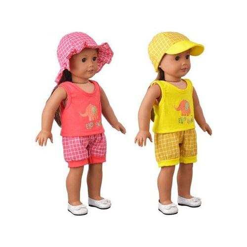 New Pattern Fashion Cartoon T-Shirt Shorts + Hat Fit 18 Inch American 43cm Baby Doll Clothes Accessories,Girls Toys
