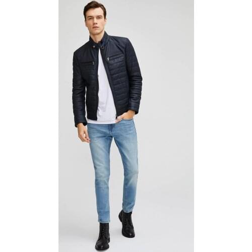 Dark Blue Mens Leather Jacket