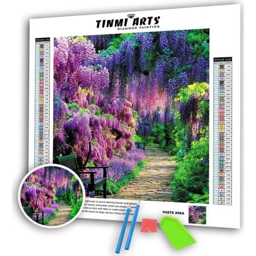 5D Diamond Painting Kits Canvas Full Round Drill Landscape Mosaic Cross Stitch Crystal Embroidery Wall Painting Purple Flower