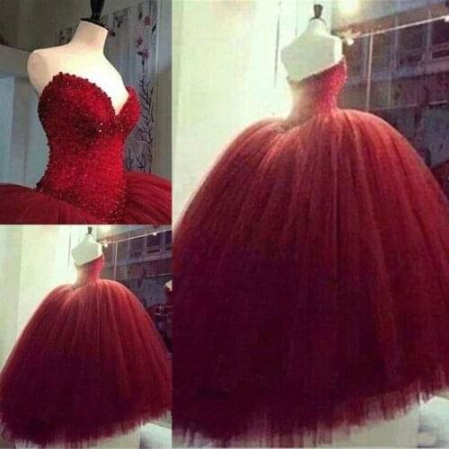 New Princess Quinceanera Dresses 2019 Sweetheart Top Beading Sweet 16 Ball Gowns Red Quinceanera Dress 16 Years Birthday Party