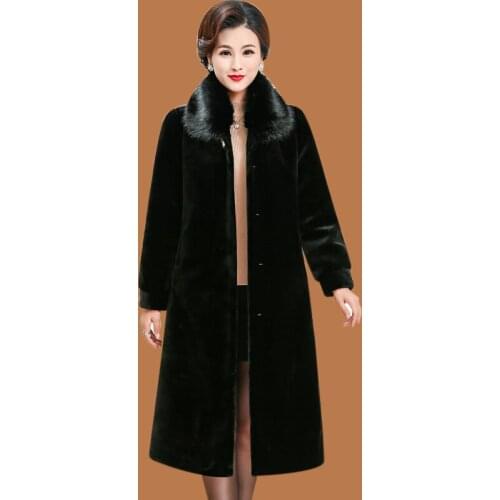 New winter coat fur coat women above the knee long imitation ermine plush mother coat fur collar loose size trench coat jacket