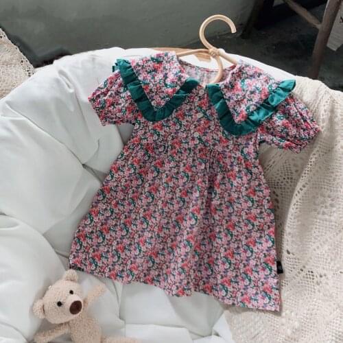 2-8T Flower Girls Dresses Toddler Kid Baby Clothes Summer Short Sleeve Ruffles Floral Dress Elegant Cute Sweet Princess Sundress