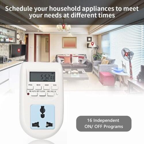 Plug-in Digital Timer Switch Weekly Programmable Electrical Timer Outlet 16 Independent ON/ OFF Programs for Home Office Lights
