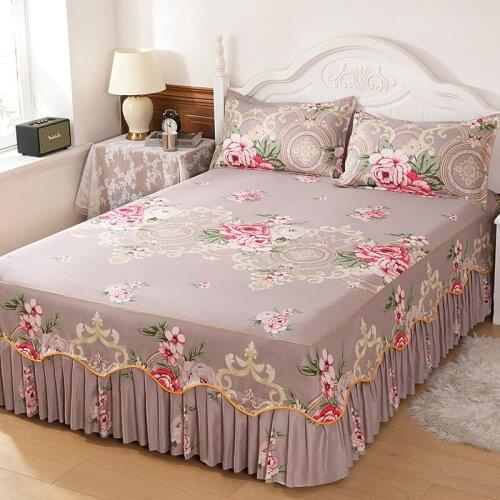Princess Style Single Piece Sheet Bed with Skirt for King Queen Size Bed Spreads Bedroom Soft Bed Cover Without Pillowcases