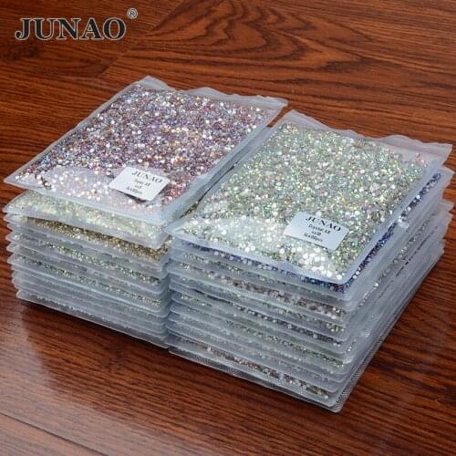 JUNAO Wholesale SS6 8 10 12 16 20 30 Transparent AB Non Hot Fix Rhinestones Flat Back Crystal Beads Glitter Nail Stickers Bulk