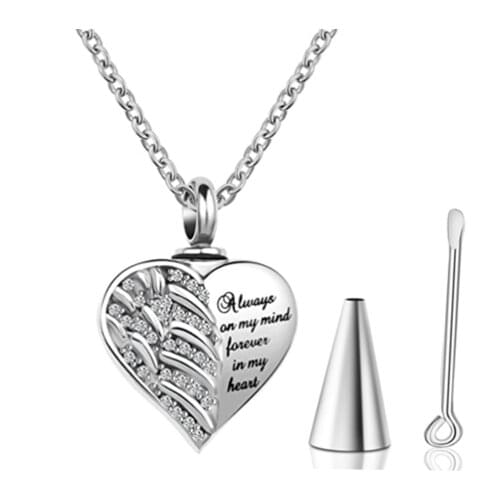 Dropshipp Stainless Stee Angel Wings Cremation Jewelry for Ashes Memorial Keepsake Necklace Always on Mind Forever in My Heart