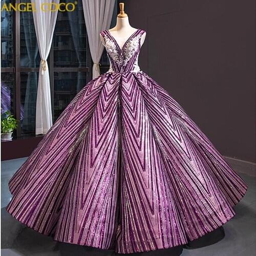 Romantic Elegent Prom Dresses 2020 Long Purple sequins Luxury Gorgeous Ball Gown Vestido De Noche Abiti Da Cerimonia Jurken Robe