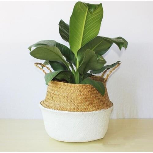 Creative Color Matching Rattan Straw Basket for Flower Plant Planting Folding Laundry Basket Flower Holder Garden Planter Basket