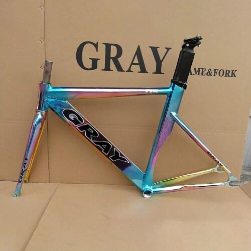 GRAY Aluminum Alloy Fixed Gear Bicycle Frame Half Carbon Fiber Front Fork Single Speed Fixie Bike Frameset Street Cycling Parts