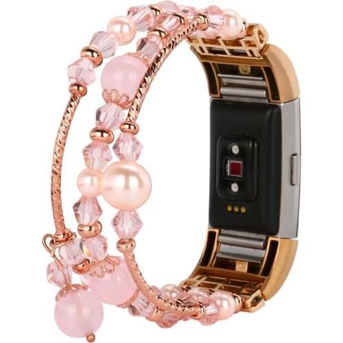 Replacement Bracelet with Elastic Stretch Handmade Beaded Pearl Band for for Fitbit Charge 2 Bands Women Girls Female
