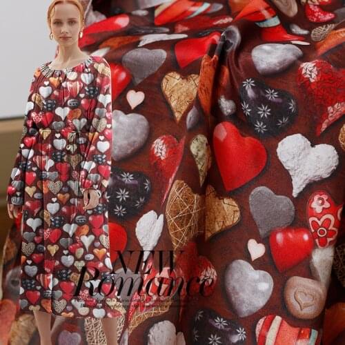 The Cloth 12momme Heart Candy Printed Crepe de Chine 100% Silk Materials Shirt Dress DIY clothes fabrics Freeshipping