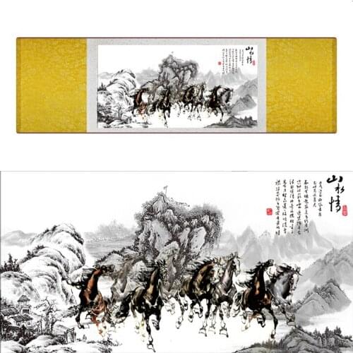 Top quality Chinese Horse silk painting Horse art painting Silk scroll art painting eight horse painting19062811