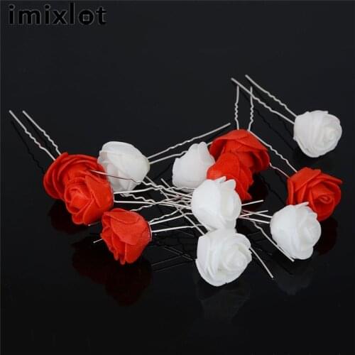 White Red Rose Flower Hair Pins Bridal Wedding Hairclips Bridesmaid Women Hair Accessories Jewelry Hairpin