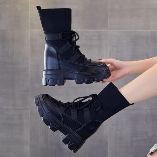 Women boots Thick-soled Martin boots women 2020 new net red ins tide lace elastic socks boots platform shoes