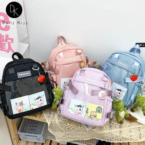 Ladies Sweet Nylon Ita Bag Women Transparent Big Pocket Cute 3 Way Bag Trend Casual Crossbody Bag Girls Dinosaur Pendant Handbag