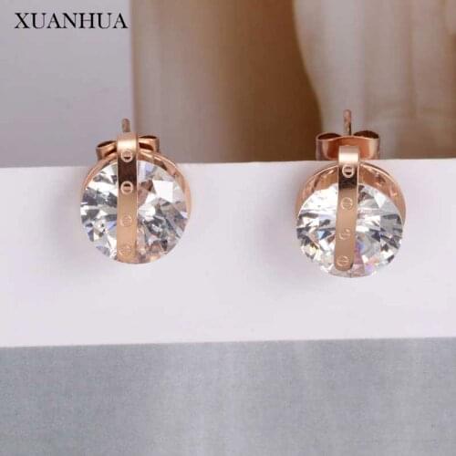 XUANHUA Zircon Earrings For Women Stud Earrings Small Stainless Steel Jewelry Woman Vogue 2019 Jewellery Accessories
