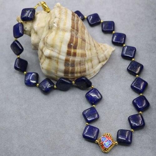14mm natural blue lapis lazuli square shape beads chain necklace for women elegant cloisonne chokers diy jewelry 18inch B3022