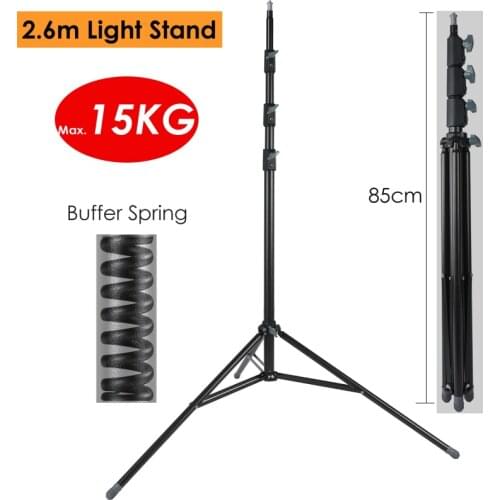 2.6m Heavy Duty Steel Metal Photo Video Light Stand w/ Buffer Spring Tripod for Studio Softbox Video Reflector, Max Load 15KG