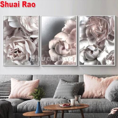 3 pcs/set Diamond painting rose Blooming Flower full round square diamond art diamond embroidery mosaic handmade gift