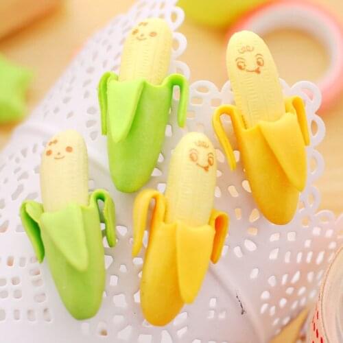 4 Pcs 4.5*2cm Cartoon Fruit Banana Eraser Rubber Art Drawing Correction Tool Kids Correction Office Student Stationery Gift