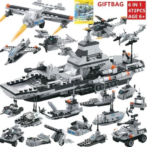 472Pcs Military Warship DIY Bricks NAVY Pacific Fleet ARMY Bomber Soldiers Brinquedos Educational Building Blocks Sets Kids Toys