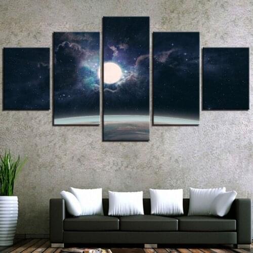 5 Pieces Moon Canvas Painting Night Sky Posters Clouds Picture For Home Decor Modern Abstract Improvement Furniture Artwork