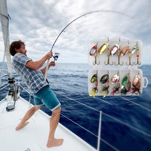 10Pcs/Set Sequins Spinner Fishing Lures with Hook, Lifelike Rotating Metal Fishing Bait Crankbaits Set