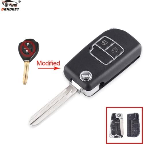 Dandkey Flip Folding Remote Key Case Shell 2 Buttons For Toyota Camry Corolla Reiz RAV4 Fob Replacement Modified Car Key Shell