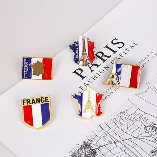 European countries France flag national emblem map badge city building Eiffel Tower brooch accessories DIY clothing pins
