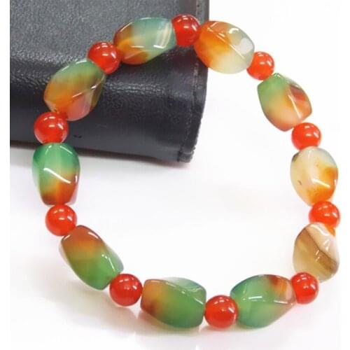 FYJS Unique Handmade Weave Geometric Peacock Agates Beads Elastic Bracelet for Women Jewelry