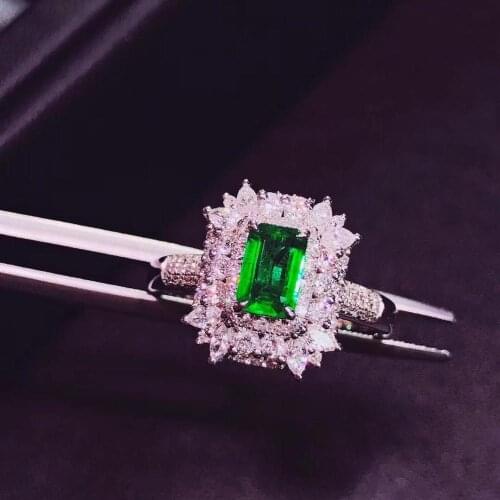 H717 Emerald Ring 0.7ct Pure 18 K Gold Jewelry Nature Green Emerald Diamond Female Rings for women Fine Ring