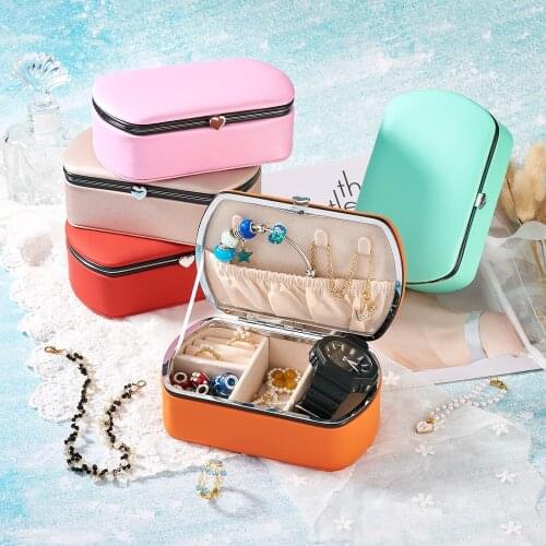 1pc PU Leather Jewelry Storage Box with Velvet Lining Column Cyan for Jewelry display 3-3/4x5-3/4x2 inch(9.5x14.6x5cm)pc