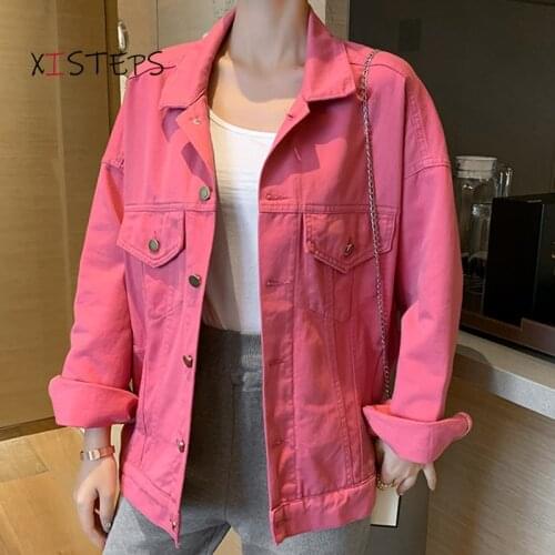 Denim Jeans Jackets Women Purple Rose Red Female Loose Jeans Coats Oversized High Street Womans Outwear Clothes 2021 Autumn