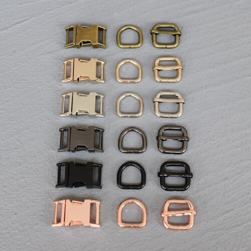 10 Sets 15mm/20mm/25mm/30mm Metal Belt Straps Adjust Slider Side Release Buckle D Ring DIY Accessory For Pet Dog Collar Harness