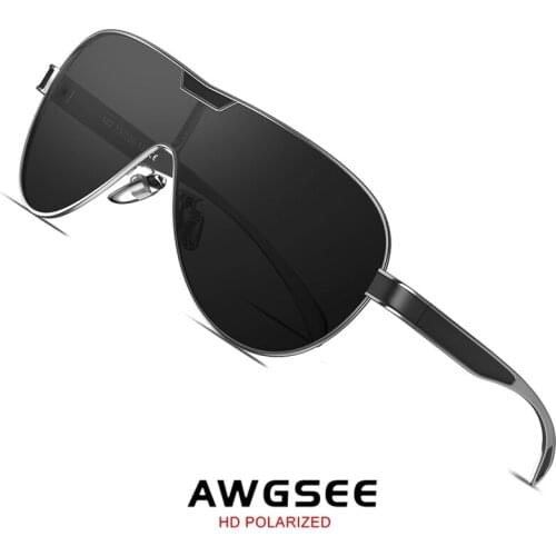 AWGSEE New Big Shield Sunglasses Men Women Aluminum Frame Polarized Lens Windproof Goggles Driving Eyewear Retro Shades UV400