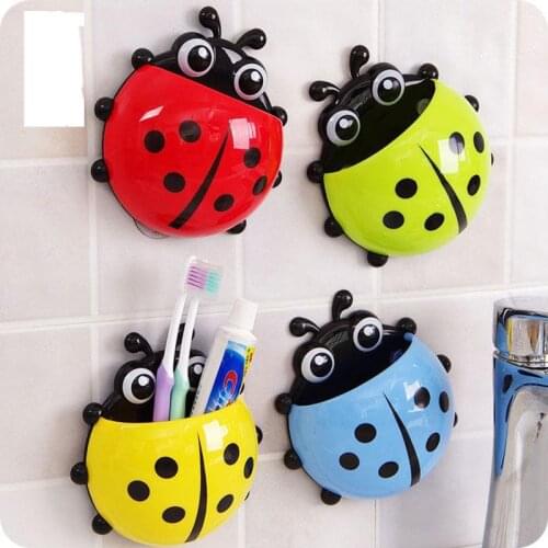 Ladybug Animal Insect Toothbrush Holder Bathroom Cartoon Toothbrush Toothpaste Wall Suction Holder Rack Container