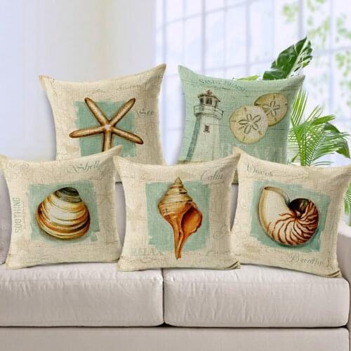 2016 New Linen Mediterranean Furnishing Oil Painting Lighthouse Pillow Case Shell Starfish Pillow Cushion Nautical