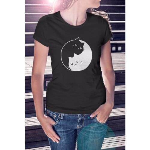 New-WOMENS-LADIES-FITTED-Cool-Vintage-Retro-Cat-KITTEN-YIN-YANG-T-SHIRT-Gift T-SHIRT Gift Tee New2017 More Size and Colors-A757