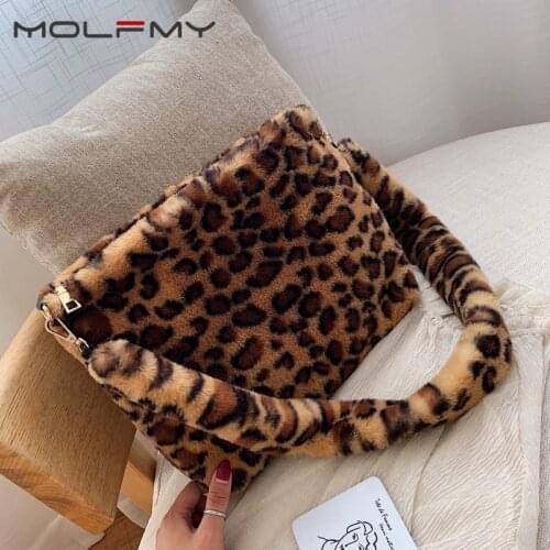2019 New Faux Fur Crossbody Bags For Women Winter Leopard Shoulder Messenger Bag Lady Warm Handbags Girls Christmas Gift