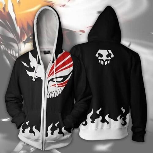 BLEACH Costume Kurosaki ichigo Sweatshirts Jacket Hooded sweater Cosplay European and American BLEACH mask 3D Printing zipper