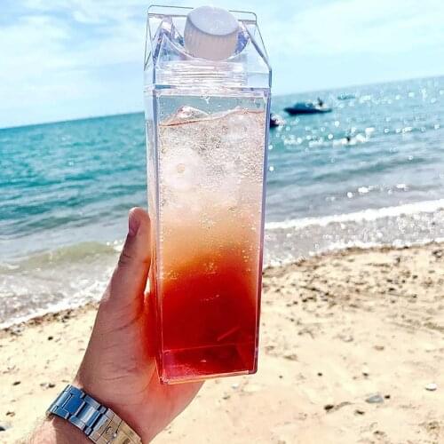 500ml/1000ml Transparent Milk Carton Water Bottle BPA Free Clear Square Milk Box Juice Bottle For Outdoor Sports Camping Travel