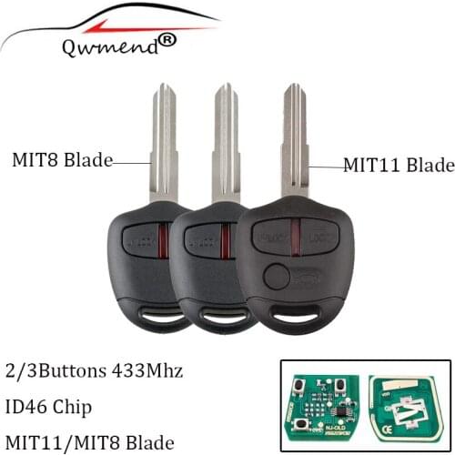 QWMEND 2/3Buttons Car Remote Key For Mitsubishi Lancer Outlander Shogun Pajero Smart Car Key MIT11/MIT8 Blade 433MHZ ID46 Chip