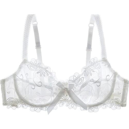 Shaonvmeiwu lace embroidery ultra-thin transparent bra sexy ultra-thin plus size unlined underwear A B C D cup
