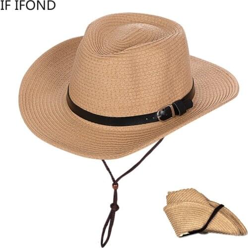 New Summer Hat Panama Hats Men Straw Cowboy Hat Sun Hat Folding Western Wide Curved Brim