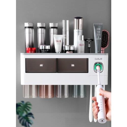 Toothbrush Rack Tooth Cup Gargle Wall-Mounted Bathroom Punch-Free Wall-Mounted Internet Celebrity Storage Box Tooth-Brushing