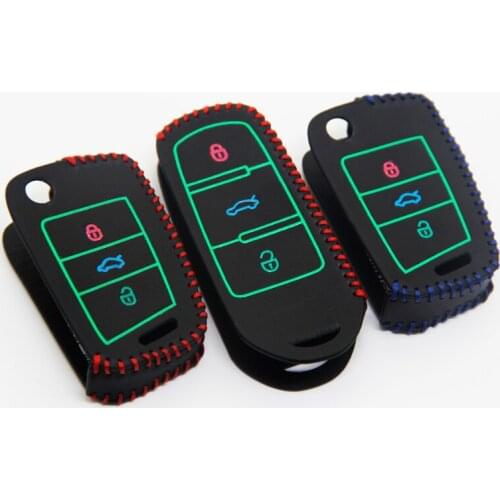 For Volkswagen VW Golf 7 MK7 GTI For Skoda Octavia A7 Seat Ibiza Leon FR 2 Luminous leather Car Key Case accessories decoration